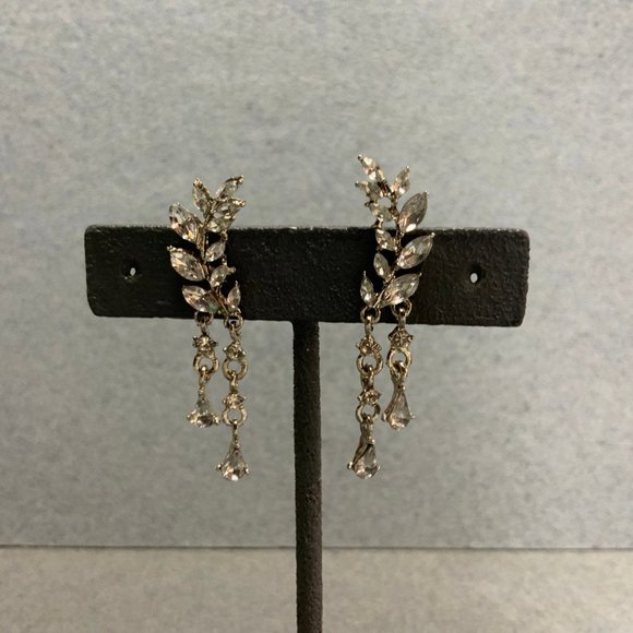Crawler Dangle Pierced Earrings Silver Rhinestone - Picture 1 of 5